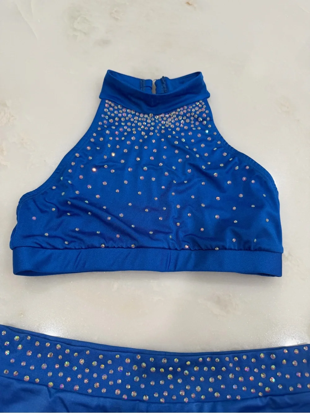 Royal Blue Dallaswear Halter Neck Rhinestone Top & Shorts NFL Dance Audition Set